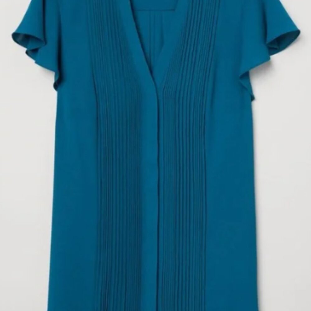 TEAL BLOUSE WITH PIN-TUCKS